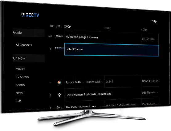 A TV showing the DIRECTV Channel Guide